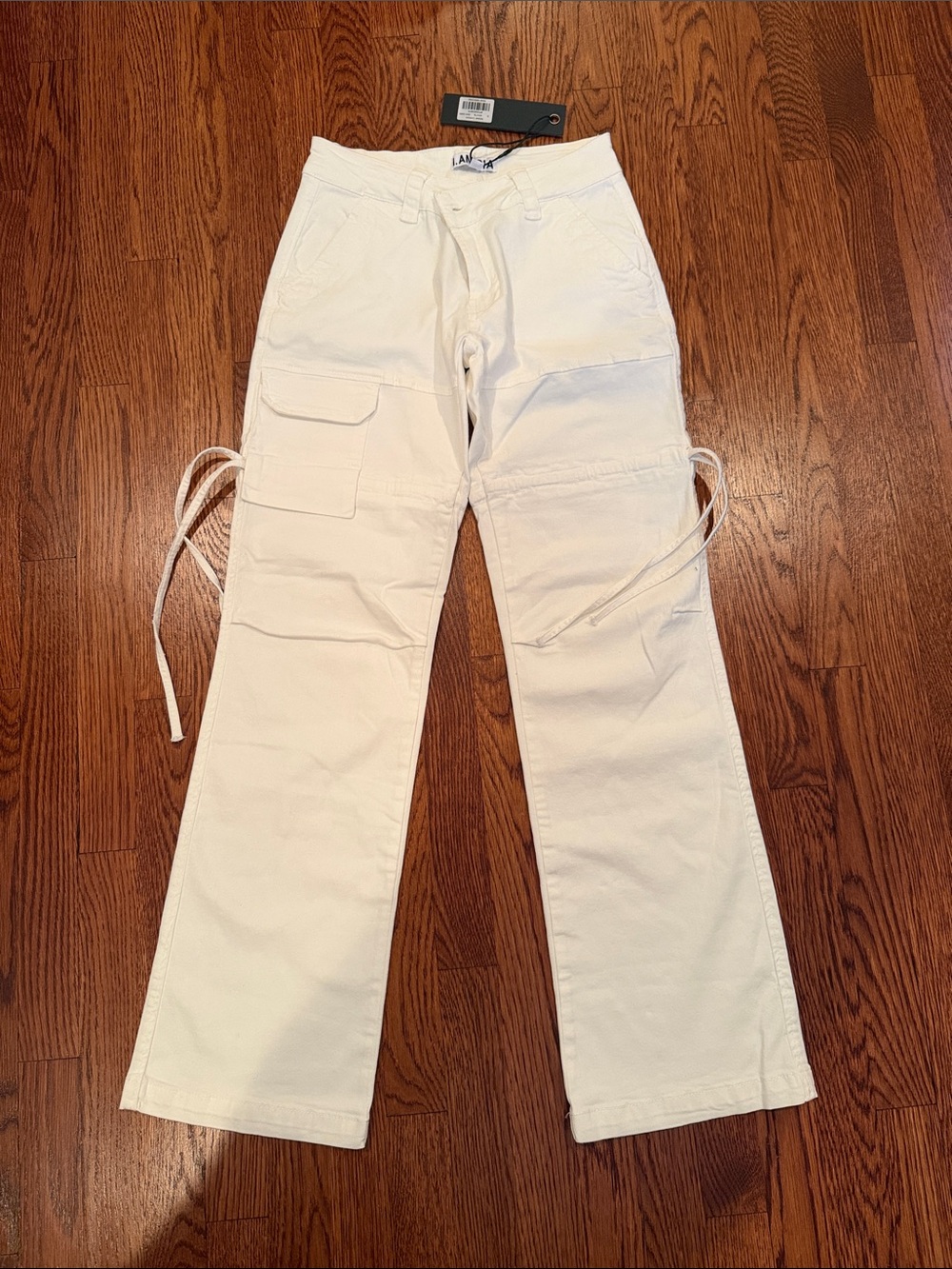 Women’s White Cargo Utility Pants with Side Ties
